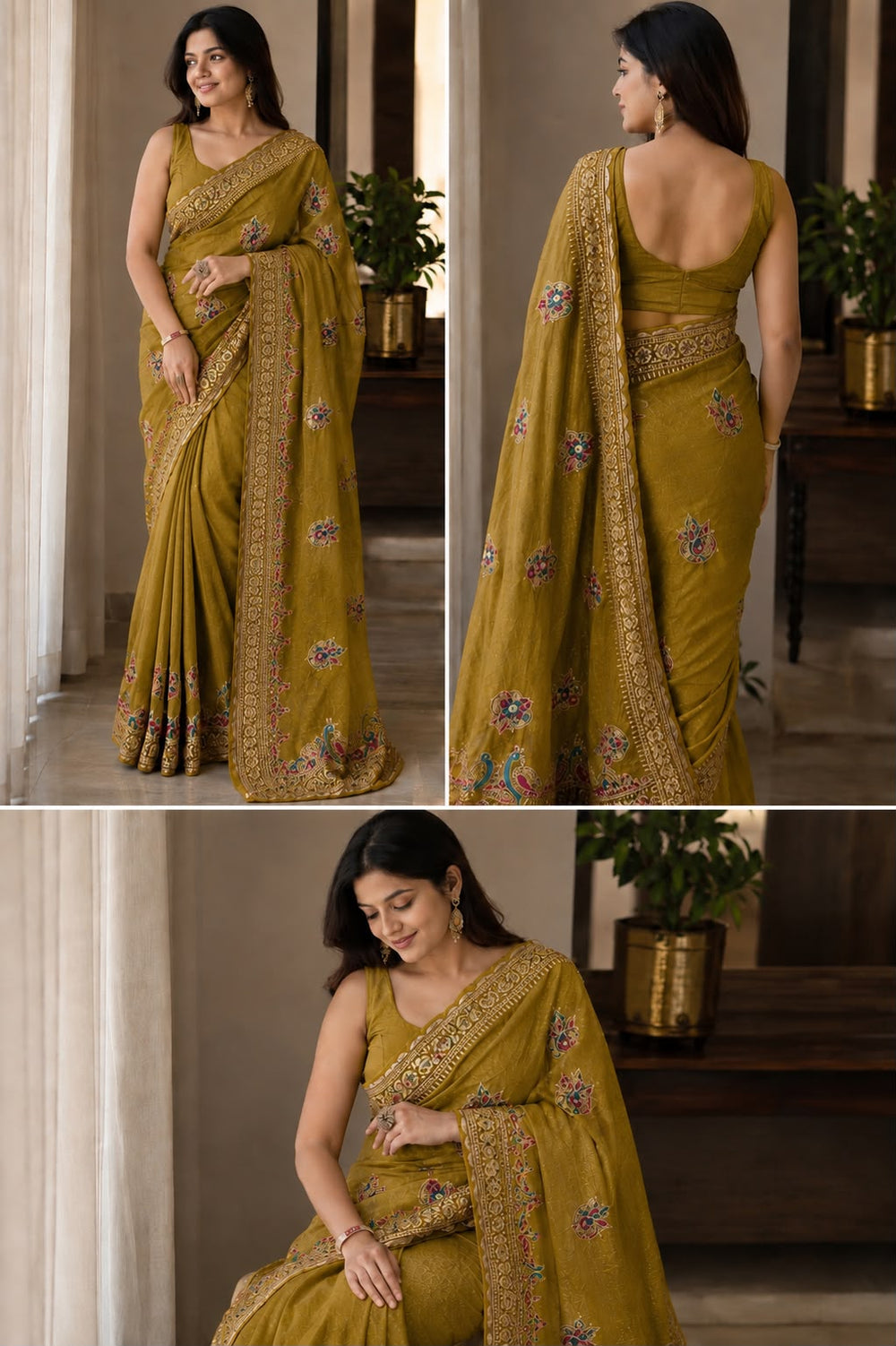 Aarya Luxe Premium Fancy Fabric Saree - Antique Mustard Gold