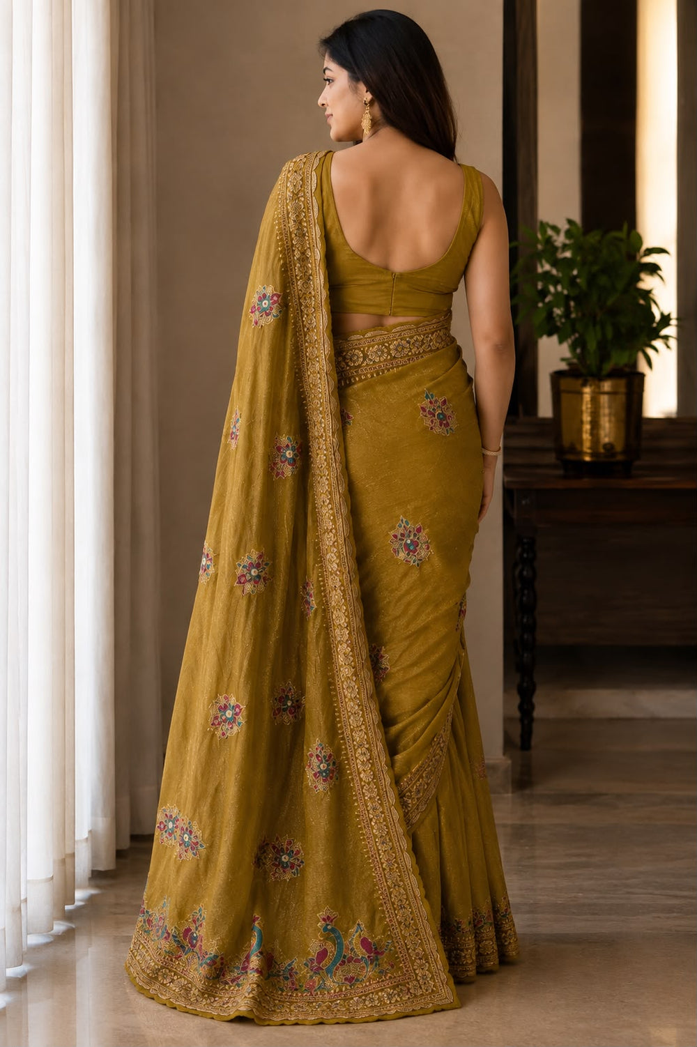 Aarya Luxe Premium Fancy Fabric Saree - Antique Mustard Gold
