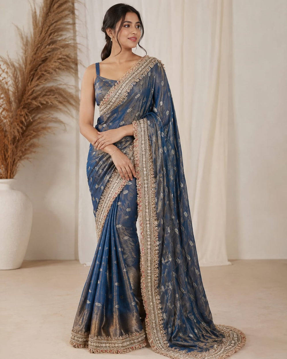 Women Georgette Saree with Heavy Cutwork Embroidered Border - Blue
