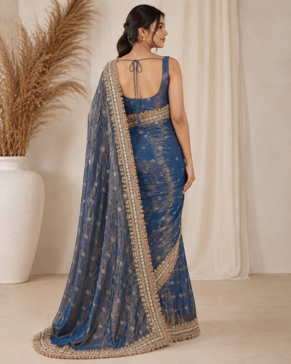 Women Georgette Saree with Heavy Cutwork Embroidered Border - Blue