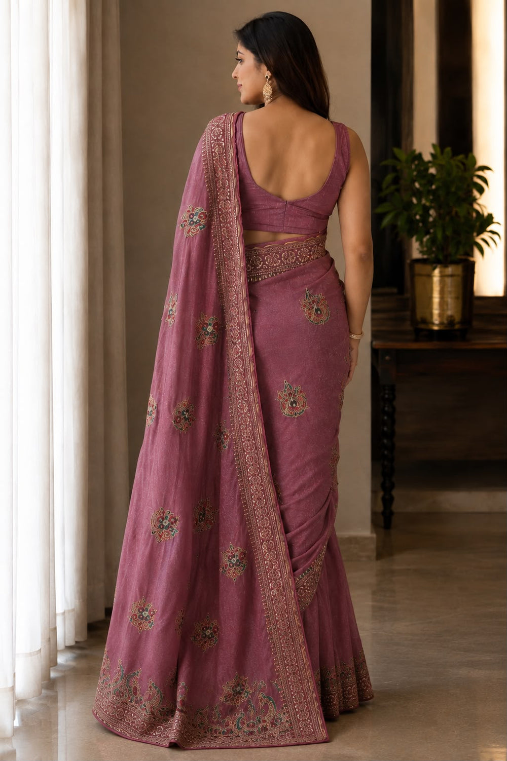 Aarya Luxe Premium Fancy Fabric Saree - Dusty Rose