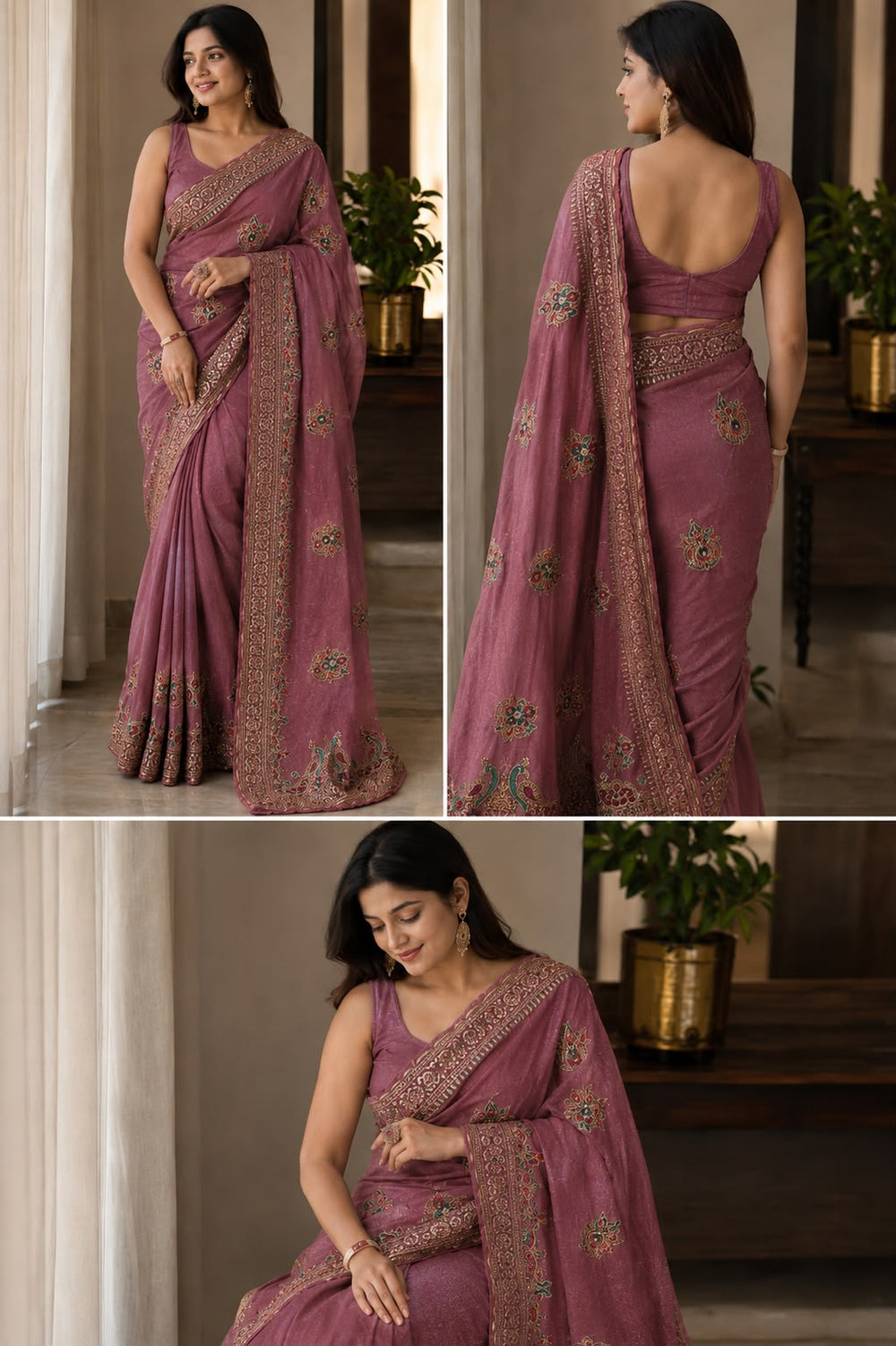 Aarya Luxe Premium Fancy Fabric Saree - Dusty Rose