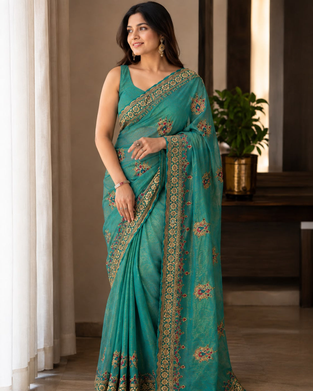 Aarya Luxe Premium Fancy Fabric Saree - Jewel Teal