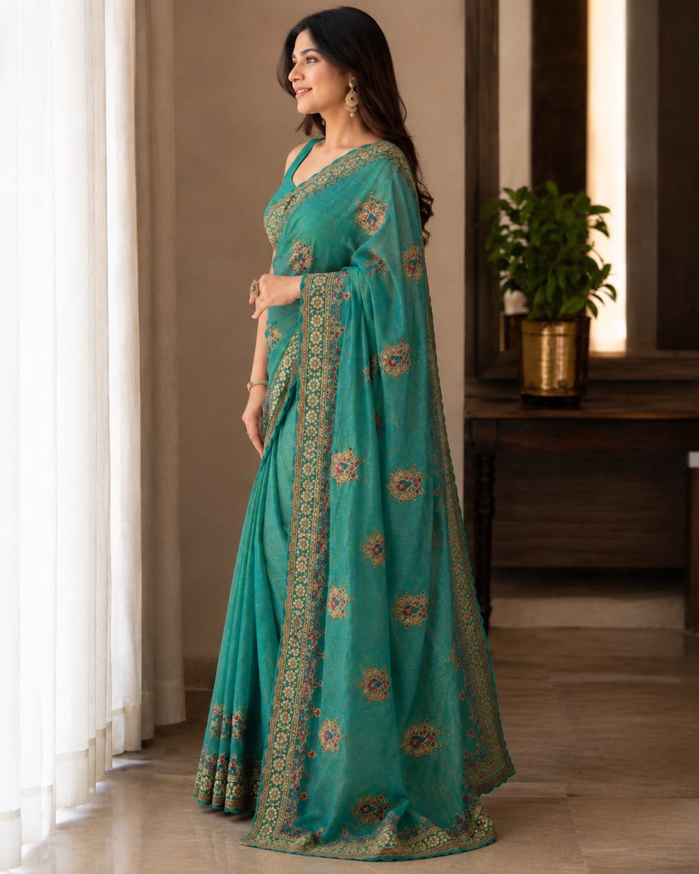 Aarya Luxe Premium Fancy Fabric Saree - Jewel Teal
