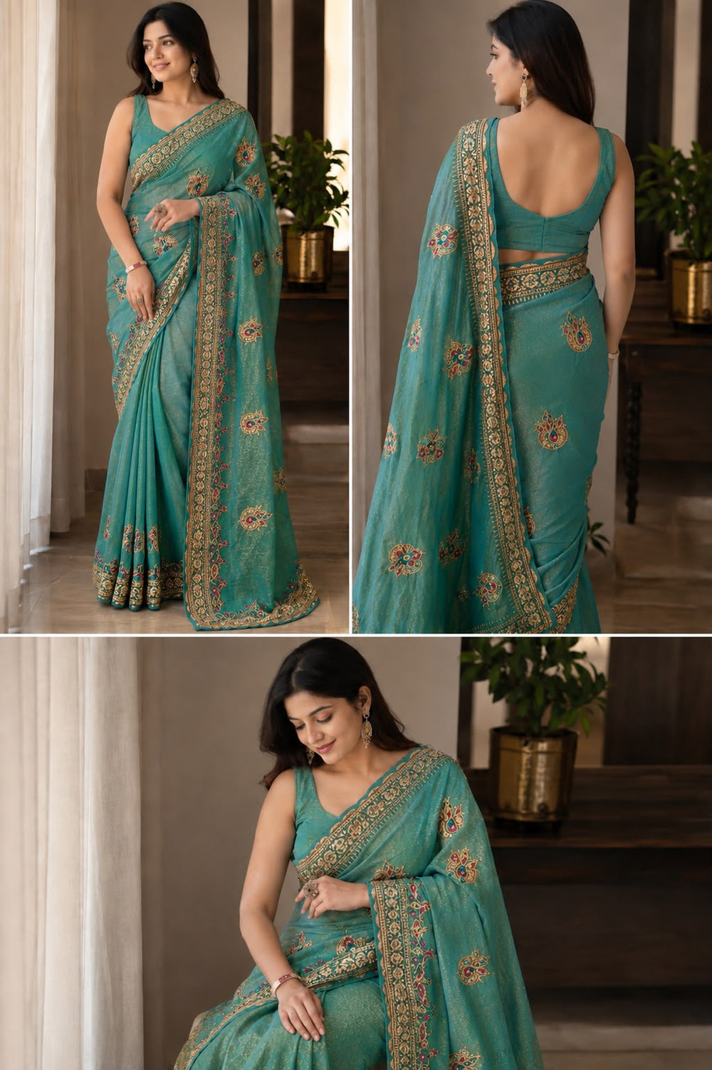 Aarya Luxe Premium Fancy Fabric Saree - Jewel Teal