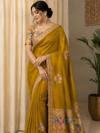 Women Printed Pallu Dola Silk Saree with Embroidered Butis