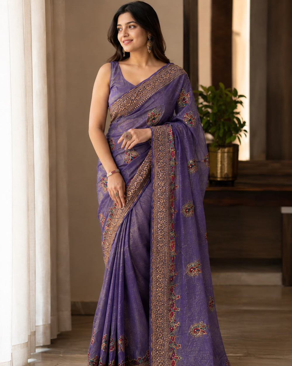 Aarya Luxe Premium Fancy Fabric Saree - Royal Lavender