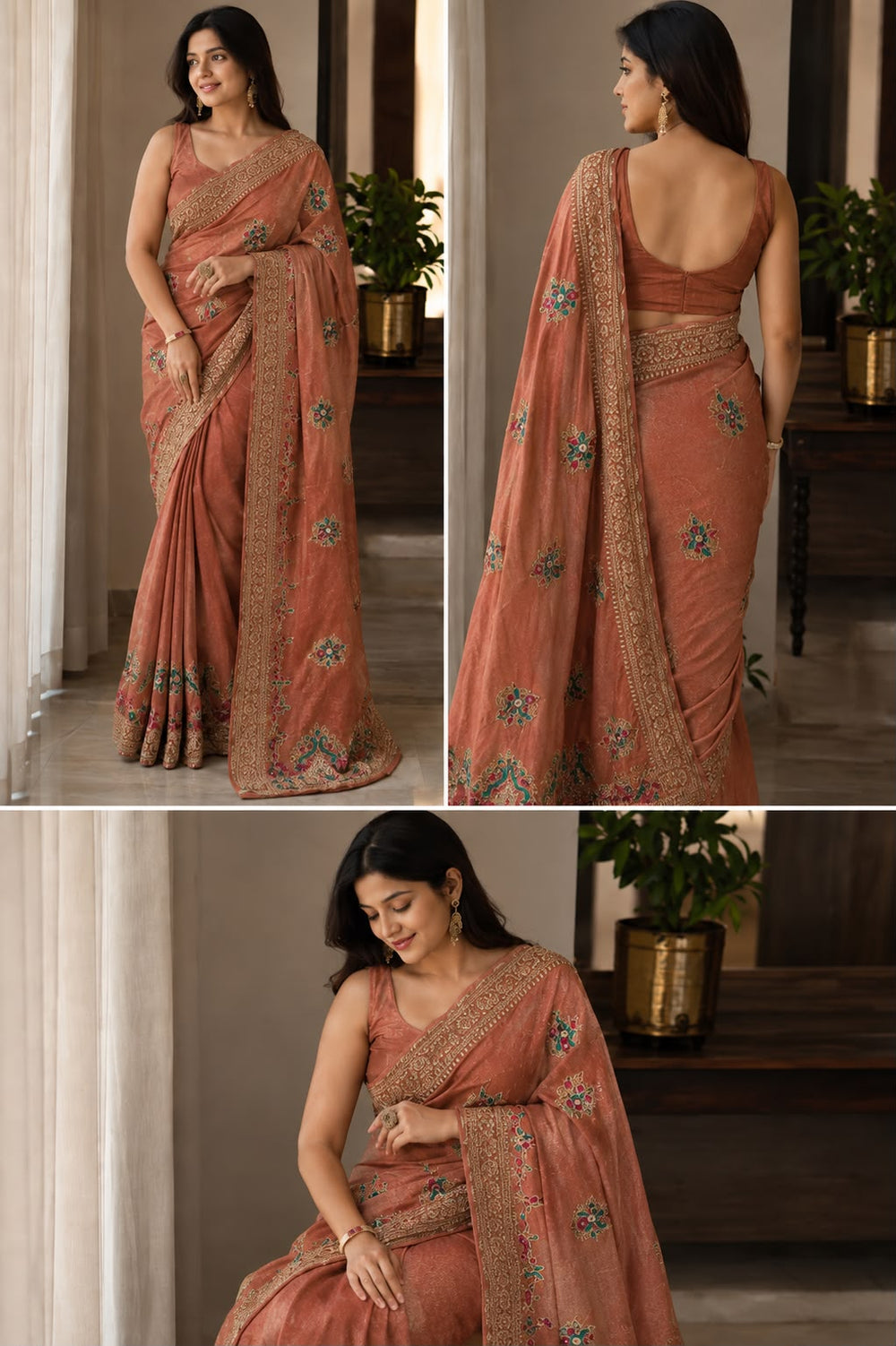 Aarya Luxe Premium Fancy Fabric Saree - Terracotta Peach